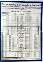 28c) Ottobre 1926. Orario della Ferrovia delle Dolomiti, che all'epoca era ancora a vapore.jpg