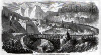 47) Autunno 1866. Questa incisione mostra il passaggio del Cordevole sul Pont Bass delle truppe italiane che risalgono il canale di Agordo dirette verso i nuovi confini.jpg