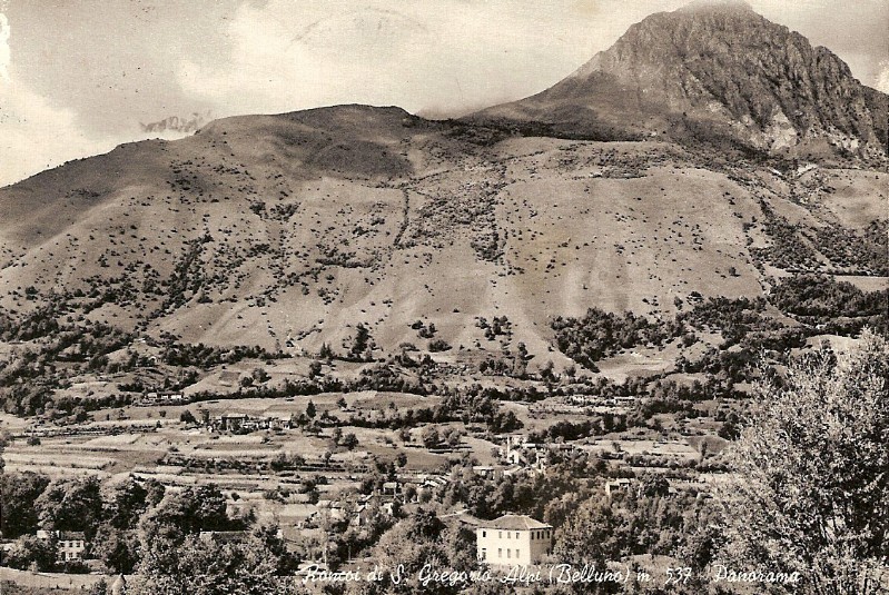 08a-Roncoi di San Gregorio nelle Alpi m. 670 - anno 1950 - panorama con il m. Piz m. 1876 - ed. Silvio Cassol - Alimentari.jpg
