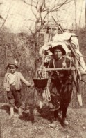 19-Dalla Cort Giovanna caricata per andare sulle Mandre e Fortugn a portare a valle il fieno che in mattinata gli uomini avevano falciato.Con lei il piccolo Brancaleone Roberto '50..jpg