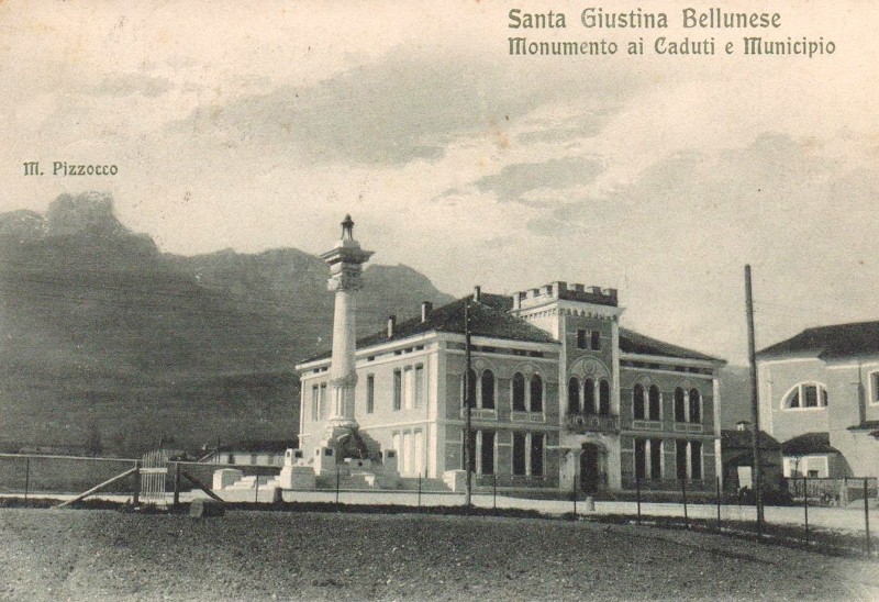 156b) SANTA GIUSTINA BELLUNESE, Municipio E Monumento  - F.p. - Anni '1910 - Belluno.jpg