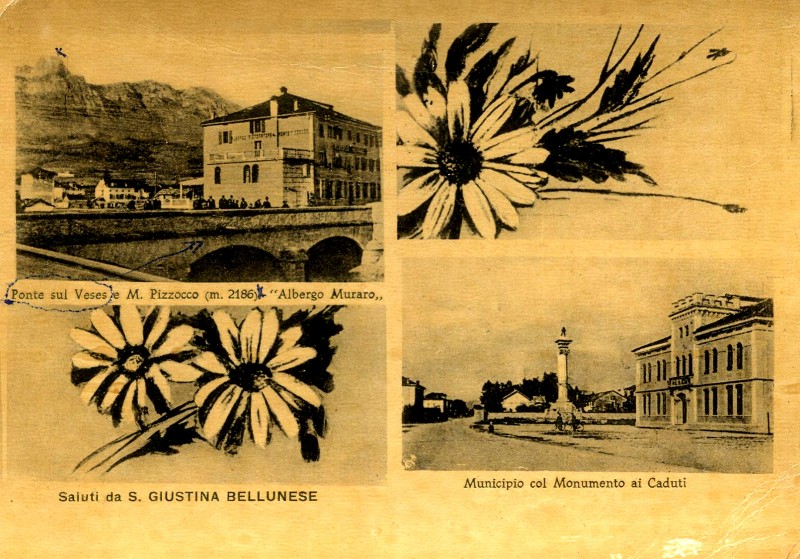 157) Saluti Da SANTA GIUSTINA  BELLUNESE - 4 Photo's Op Oude Kaart  - Na Te Zien - Ed U Candolo 54804 - Belluno.jpg