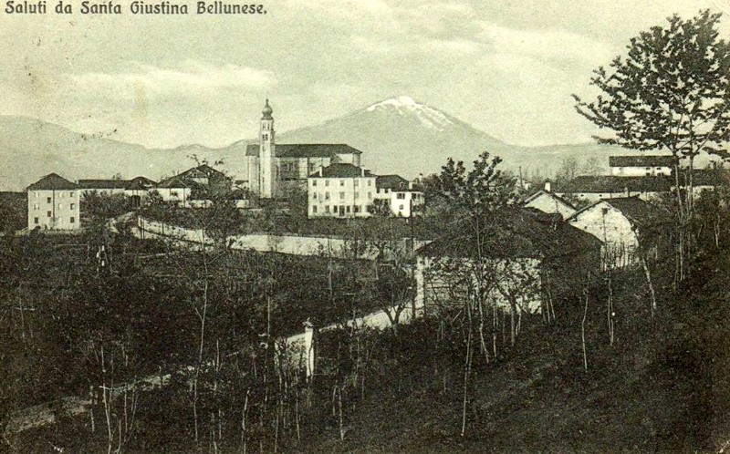 10-SANTA GIUSTINA BELLUNESE (BELLUNO) - SALUTI - PANORAMA - anno 1915.jpg
