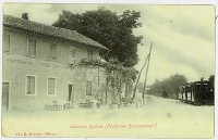 9) e questa è sempre la Trattoria della Gobba probabilmente a fine '800, nella foto anche un tram a vapore della linea Milano-Vimercate.jpg