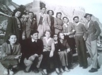 111-Da destra in piedi LUCIANO GIULIO LINA F; VALERIA C; NIVES ATTILIO ELSO IMELDA da sinistra seduti IOLE ELIO CENT; ADALGISA LEDA FRANCESE VITTORIO BORTOLUZZI L,autista gita Cortina - anni '40.jpg