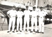 15c-Crociera di fine scuola MV Giorgio Cini Milazzo Luglio 1966 con Vito Rizzo,Michele Musacchio,Prof.Angelo Chianura,Vincenzo Marraffa e Antonio Quinci.jpg