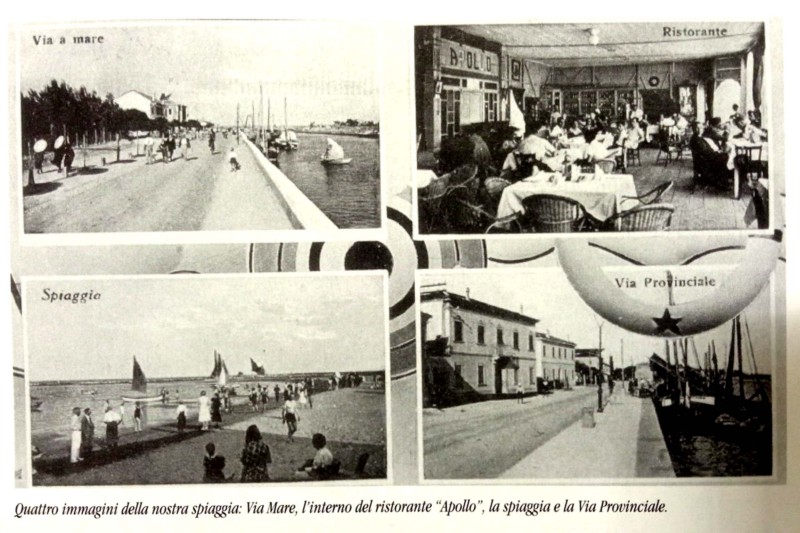 292s-4 immagini della spiaggia. Via Mare, l'interno del Ristorante APOLLO, la spiaggia e la via provinciale.jpg