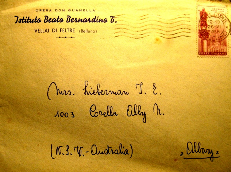 77) BELLUNO Vellai di Feltre 1958 to Albany Australia.jpg