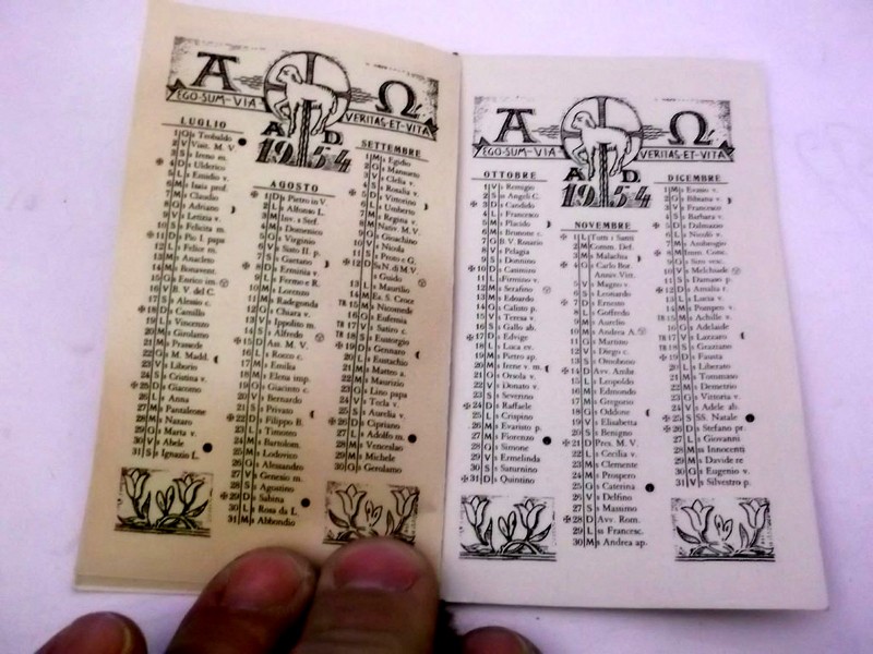 66) Calendario della Pia Opera di Don Primo dell'anno 1954. da Luglio a Dicembre..jpg